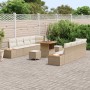 Conjunto de sofá de jardín con cojín 11 pcs Beige Poliratán