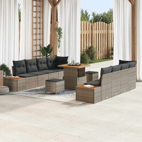Conjunto de sofá de jardín con cojín 11 pcs Gris Poliratán