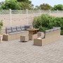 Conjunto de sofá de jardín con cojín 11 pcs Beige Poliratán