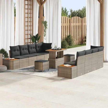 Conjunto de sofá de jardín con cojín 11 pcs Gris Poliratán
