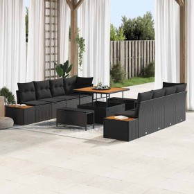 Conjunto de sofá de jardín con cojín 11 pcs Negro Poliratán