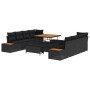 Conjunto de sofá de jardín con cojín 11 pcs Negro Poliratán