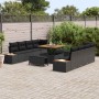 Conjunto de sofá de jardín con cojín 11 pcs Negro Poliratán