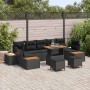 Conjunto de sofá de jardín con cojín 10 pcs Negro Poliratán