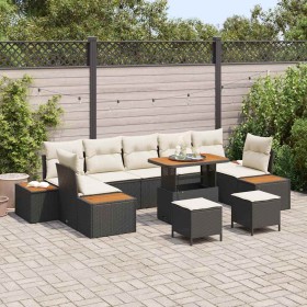 Conjunto de sofá de jardín con cojín 10 pcs Negro Poliratán