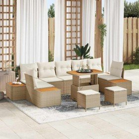 Conjunto de sofá de jardín con cojín 10 pcs Beige Poliratán