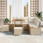 Conjunto de sofá de jardín con cojín 8 pcs Beige Poliratán