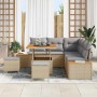 Conjunto de sofá de jardín con cojín 8 pcs Beige Poliratán