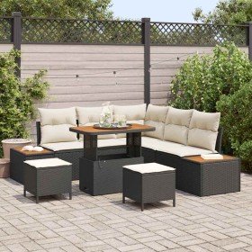 Conjunto de sofá de jardín con cojín 8 pcs Negro Poliratán Conjunto de sofá de jardín con cojín 8 pcs Negro Poliratán