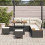 Conjunto de sofá de jardín con cojín 8 pcs Negro Poliratán