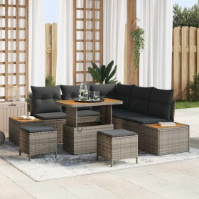 Conjunto de sofá de jardín con cojín 8 pcs Gris Poliratán