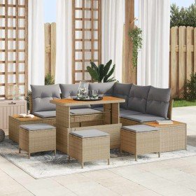 Conjunto de sofá de jardín con cojín 9 pcs Beige Poliratán Conjunto de sofá de jardín con cojín 9 pcs Beige Poliratán