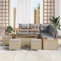 Conjunto de sofá de jardín con cojín 9 pcs Beige Poliratán