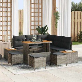 Conjunto de sofá de jardín con cojín 9 pcs Gris Poliratán