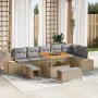 Conjunto de sofá de jardín con cojín 9 pcs Beige Poliratán