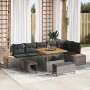 Conjunto de sofá de jardín con cojín 9 pcs Gris Poliratán