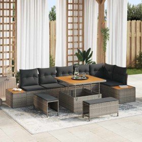 Conjunto de sofá de jardín con cojín 9 pcs Gris Poliratán Conjunto de sofá de jardín con cojín 9 pcs Gris Poliratán