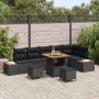 Conjunto de sofá de jardín con cojín 9 pcs Negro Poliratán