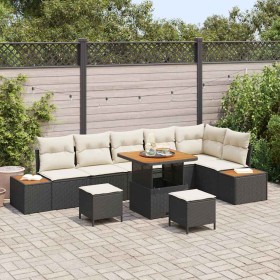 Conjunto de sofá de jardín con cojín 9 pcs Negro Poliratán