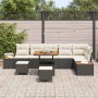 Conjunto de sofá de jardín con cojín 9 pcs Negro Poliratán