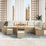 Conjunto de sofá de jardín con cojín 9 pcs Beige Poliratán