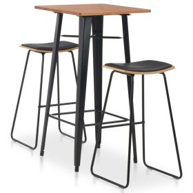 Conjunto de mesa alta y taburetes 3 piezas acero negro
