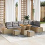 Conjunto de sofá de jardín con cojín 9 pcs Beige Poliratán