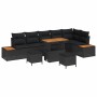 Conjunto de sofá de jardín con cojín 9 pcs Negro Poliratán