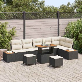 Conjunto de sofá de jardín con cojín 9 pcs Negro Poliratán