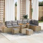 Conjunto de sofá de jardín con cojín 9 pcs Beige Poliratán