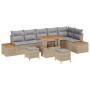 Conjunto de sofá de jardín con cojín 9 pcs Beige Poliratán