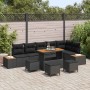 Conjunto de sofá de jardín con cojín 10 pcs Negro Poliratán