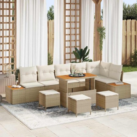 Conjunto de sofá de jardín con cojín 10 pcs Beige Poliratán