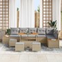 Conjunto de sofá de jardín con cojín 10 pcs Beige Poliratán