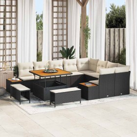 Conjunto de sofá de jardín con cojín 12 pcs Negro Poliratán