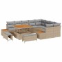 Conjunto de sofá de jardín con cojín 12 pcs Beige Poliratán