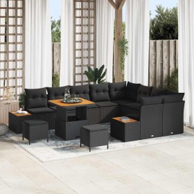 Conjunto de sofá de jardín con cojín 12 pcs Negro Poliratán