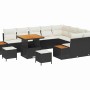 Conjunto de sofá de jardín con cojín 12 pcs Negro Poliratán