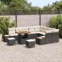Conjunto de sofá de jardín con cojín 12 pcs Negro Poliratán