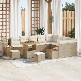 Conjunto de sofá de jardín con cojín 12 pcs Beige Poliratán