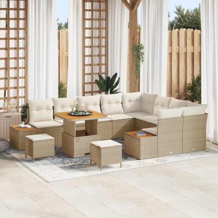 Conjunto de sofá de jardín con cojín 12 pcs Beige Poliratán