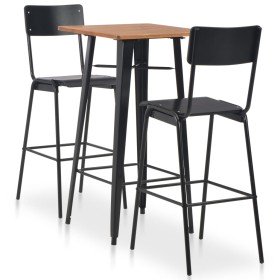 Conjunto de mesa alta y taburetes 3 piezas acero negro