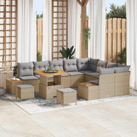 Conjunto de sofá de jardín con cojín 12 pcs Beige Poliratán