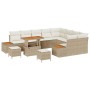 Conjunto de sofá de jardín con cojín 12 pcs Beige Poliratán