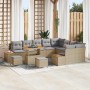 Conjunto de sofá de jardín con cojín 12 pcs Beige Poliratán