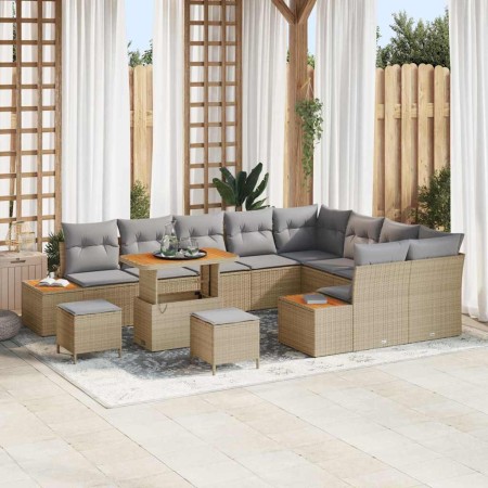 Conjunto de sofá de jardín con cojín 12 pcs Beige Poliratán