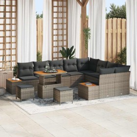 Conjunto de sofá de jardín con cojín 12 pcs Gris Poliratán