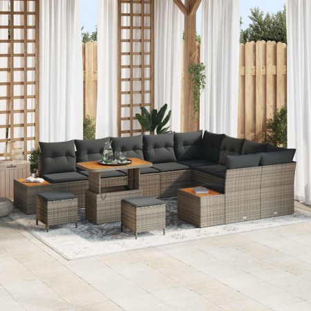 Conjunto de sofá de jardín con cojín 12 pcs Gris Poliratán