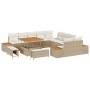 Conjunto de sofá de jardín con cojín 13 pcs Beige Poliratán