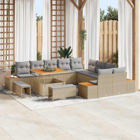 Conjunto de sofá de jardín con cojín 13 pcs Beige Poliratán en Conjuntos de jardín | Comprar online en Foro24